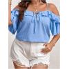 imageSOLY HUX Womens Plus Size Cold Shoulder Blouse Ruffle Trim Tie Front Shirts Casual Swiss Dots TopsLight Blue