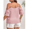 imageSOLY HUX Womens Plus Size Cold Shoulder Blouse Ruffle Trim Tie Front Shirts Casual Swiss Dots TopsPlain Pink