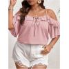 imageSOLY HUX Womens Plus Size Cold Shoulder Blouse Ruffle Trim Tie Front Shirts Casual Swiss Dots TopsPlain Pink