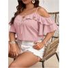 imageSOLY HUX Womens Plus Size Cold Shoulder Blouse Ruffle Trim Tie Front Shirts Casual Swiss Dots TopsPlain Pink
