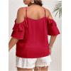 imageSOLY HUX Womens Plus Size Cold Shoulder Blouse Ruffle Trim Tie Front Shirts Casual Swiss Dots TopsPlain Red