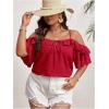 imageSOLY HUX Womens Plus Size Cold Shoulder Blouse Ruffle Trim Tie Front Shirts Casual Swiss Dots TopsPlain Red