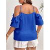 imageSOLY HUX Womens Plus Size Cold Shoulder Blouse Ruffle Trim Tie Front Shirts Casual Swiss Dots TopsRoyal Blue