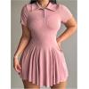 imageSOLY HUX Womens Plus Size Dress Collar Short Sleeve Button Front A Line Flared Mini DressesPure Dusty Pink