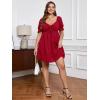 imageSOLY HUX Womens Plus Size Dresses Summer Sexy Sundresses Sweetheart Neckline Puff Short Sleeve A Line Midi DressRose Red