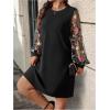 imageSOLY HUX Womens Plus Size Floral Mesh Long Sleeve Dress Crewneck Elegant Office Tee Shirt DressesBlack Floral
