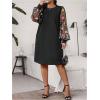 imageSOLY HUX Womens Plus Size Floral Mesh Long Sleeve Dress Crewneck Elegant Office Tee Shirt DressesBlack Floral