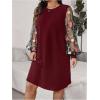 imageSOLY HUX Womens Plus Size Floral Mesh Long Sleeve Dress Crewneck Elegant Office Tee Shirt DressesBurgundy Floral