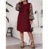 imageSOLY HUX Womens Plus Size Floral Mesh Long Sleeve Dress Crewneck Elegant Office Tee Shirt DressesBurgundy Floral