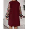 imageSOLY HUX Womens Plus Size Floral Mesh Long Sleeve Dress Crewneck Elegant Office Tee Shirt DressesBurgundy Floral