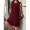 imageSOLY HUX Womens Plus Size Floral Mesh Long Sleeve Dress Crewneck Elegant Office Tee Shirt DressesBurgundy Floral