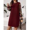 imageSOLY HUX Womens Plus Size Floral Mesh Long Sleeve Dress Crewneck Elegant Office Tee Shirt DressesBurgundy Floral