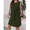 imageSOLY HUX Womens Plus Size Floral Mesh Long Sleeve Dress Crewneck Elegant Office Tee Shirt DressesGreen Floral