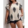 imageSOLY HUX Womens Plus Size Graphic Print Blouse Ruffle Petal Short Sleeve Crew Neck Casual TopsMulticoloured Printed