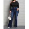 imageSOLY HUX Womens Plus Size Jeans Flare Leg High Waisted Stretchy Dressy Casual Bell BottomsSolid Blue