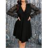imageSOLY HUX Womens Plus Size Lace Long Sleeve Dress V Neck Ruched Ruffle Elegant Cocktail Flowy DressesBlack