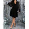 imageSOLY HUX Womens Plus Size Lace Long Sleeve Dress V Neck Ruched Ruffle Elegant Cocktail Flowy DressesBlack