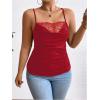 imageSOLY HUX Womens Plus Size Lace Trim Ruched Cami Tops Spaghetti Strap Draped Front CamisolePure Red