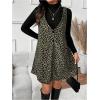 imageSOLY HUX Womens Plus Size Leopard Print V Neck Short Dress Sleeveless Overall Flowy Fall DressesArmy Green Leopard