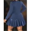 imageSOLY HUX Womens Plus Size Long Sleeve Ruffle Mini Dress PU Leather Cocktail Party DressesDark Blue