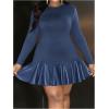 imageSOLY HUX Womens Plus Size Long Sleeve Ruffle Mini Dress PU Leather Cocktail Party DressesDark Blue