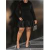 imageSOLY HUX Womens Plus Size Long Sleeve Ruffle Mini Dress PU Leather Cocktail Party DressesPure Black