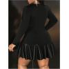 imageSOLY HUX Womens Plus Size Long Sleeve Ruffle Mini Dress PU Leather Cocktail Party DressesPure Black
