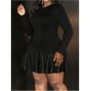 imageSOLY HUX Womens Plus Size Long Sleeve Ruffle Mini Dress PU Leather Cocktail Party DressesPure Black