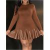 imageSOLY HUX Womens Plus Size Long Sleeve Ruffle Mini Dress PU Leather Cocktail Party DressesPure Brown