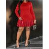 imageSOLY HUX Womens Plus Size Long Sleeve Ruffle Mini Dress PU Leather Cocktail Party DressesPure Red