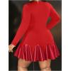 imageSOLY HUX Womens Plus Size Long Sleeve Ruffle Mini Dress PU Leather Cocktail Party DressesPure Red