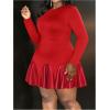 imageSOLY HUX Womens Plus Size Long Sleeve Ruffle Mini Dress PU Leather Cocktail Party DressesPure Red