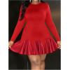 imageSOLY HUX Womens Plus Size Long Sleeve Ruffle Mini Dress PU Leather Cocktail Party DressesPure Red