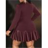 imageSOLY HUX Womens Plus Size Long Sleeve Ruffle Mini Dress PU Leather Cocktail Party DressesSolid Burgundy