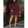 imageSOLY HUX Womens Plus Size Long Sleeve Ruffle Mini Dress PU Leather Cocktail Party DressesSolid Burgundy
