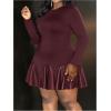 imageSOLY HUX Womens Plus Size Long Sleeve Ruffle Mini Dress PU Leather Cocktail Party DressesSolid Burgundy