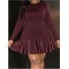 imageSOLY HUX Womens Plus Size Long Sleeve Ruffle Mini Dress PU Leather Cocktail Party DressesSolid Burgundy