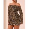 imageSOLY HUX Womens Plus Size Off The Shoulder Tie Dye Mini Dress Flared Long Sleeve Bodycon Party DressBrown Leopard