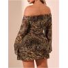 imageSOLY HUX Womens Plus Size Off The Shoulder Tie Dye Mini Dress Flared Long Sleeve Bodycon Party DressBrown Leopard
