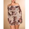 imageSOLY HUX Womens Plus Size Off The Shoulder Tie Dye Mini Dress Flared Long Sleeve Bodycon Party DressBrown Multi