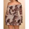 imageSOLY HUX Womens Plus Size Off The Shoulder Tie Dye Mini Dress Flared Long Sleeve Bodycon Party DressBrown Multi