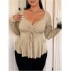 imageSOLY HUX Womens Plus Size Peplum Tops Long Sleeve T Shirts Casual Sexy Ruched Sweetheart Neck Ruffle Hem TeesSolid Apricot