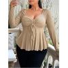 imageSOLY HUX Womens Plus Size Peplum Tops Long Sleeve T Shirts Casual Sexy Ruched Sweetheart Neck Ruffle Hem TeesSolid Apricot