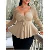imageSOLY HUX Womens Plus Size Peplum Tops Long Sleeve T Shirts Casual Sexy Ruched Sweetheart Neck Ruffle Hem TeesSolid Apricot