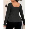 imageSOLY HUX Womens Plus Size Peplum Tops Long Sleeve T Shirts Casual Sexy Ruched Sweetheart Neck Ruffle Hem TeesSolid Black