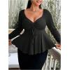 imageSOLY HUX Womens Plus Size Peplum Tops Long Sleeve T Shirts Casual Sexy Ruched Sweetheart Neck Ruffle Hem TeesSolid Black