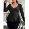 imageSOLY HUX Womens Plus Size Peplum Tops Long Sleeve T Shirts Casual Sexy Ruched Sweetheart Neck Ruffle Hem TeesSolid Black