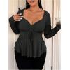imageSOLY HUX Womens Plus Size Peplum Tops Long Sleeve T Shirts Casual Sexy Ruched Sweetheart Neck Ruffle Hem TeesSolid Black
