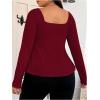 imageSOLY HUX Womens Plus Size Peplum Tops Long Sleeve T Shirts Casual Sexy Ruched Sweetheart Neck Ruffle Hem TeesSolid Burgundy