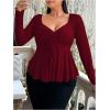 imageSOLY HUX Womens Plus Size Peplum Tops Long Sleeve T Shirts Casual Sexy Ruched Sweetheart Neck Ruffle Hem TeesSolid Burgundy